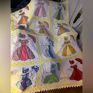 1) *****2 MATCHING QUILTS!! A Sweet mostly Hand Quilted Umbrella girl quilt